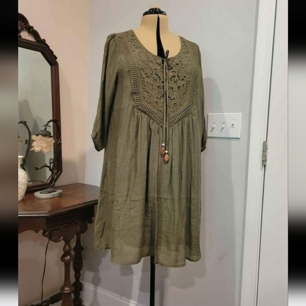 NWT 2X Green Crochet Front Dress